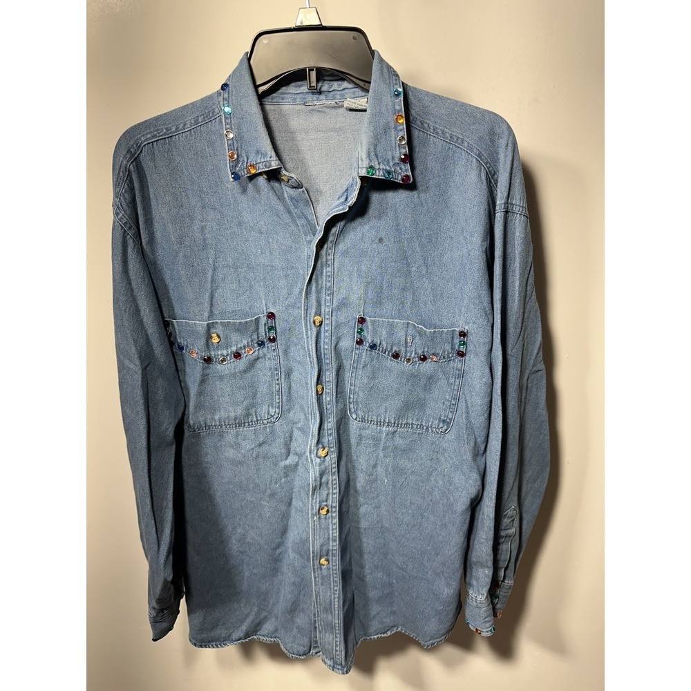 Woman's Jean Jacket Bejeweled 100% cotton - Size L